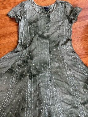 Sami & Jo Olive Green Embroidered sequin y2k boho Midi Dress